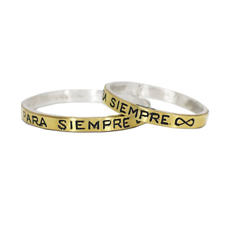 Par de alianzas cinta plata 925 y oro grabadas por fuera
