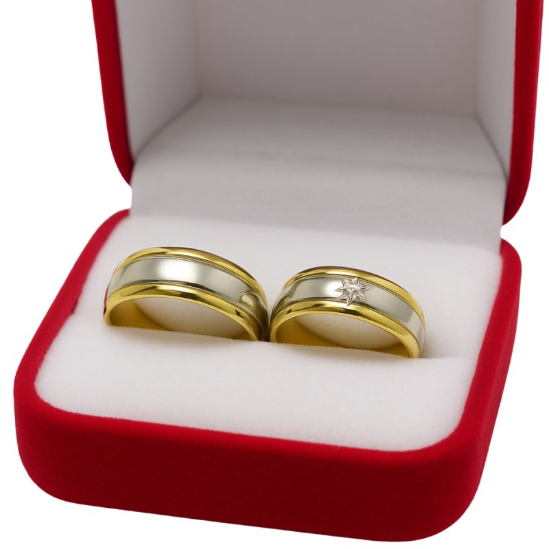 Alianzas Oro 18k Amarillo Centro Oro Blanco con Piedra