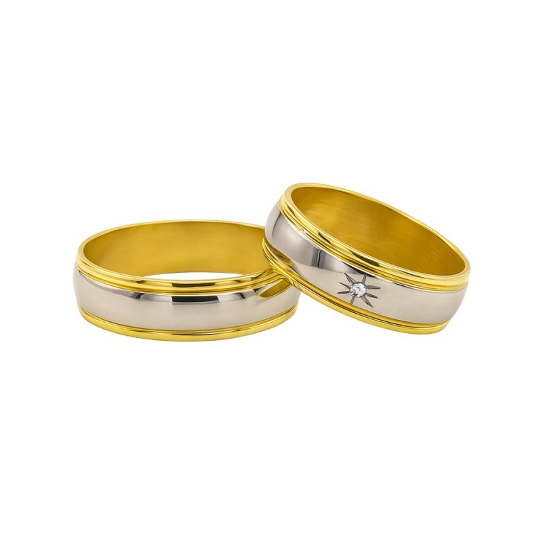 Alianzas Oro 18k Amarillo Centro Oro Blanco con Piedra - Vista 2