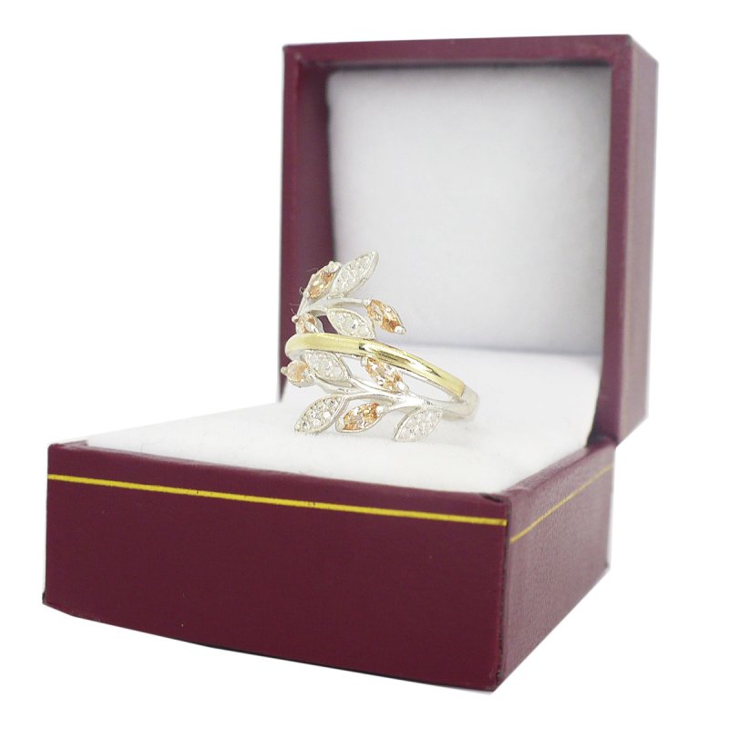 Aniillo hojita con piedra plata 925 y oro