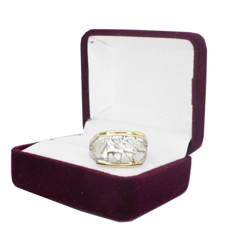 Anillo 3 cabezas de caballo plata 925 y oro - Vista 3
