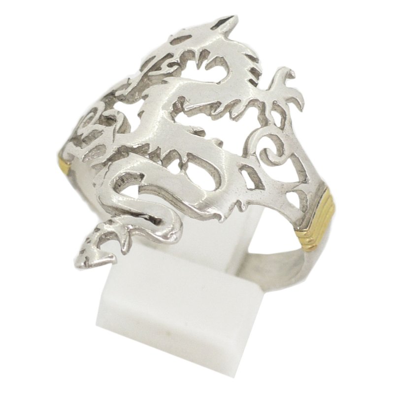 Anillo dragon mortal kombat plata 925 y oro