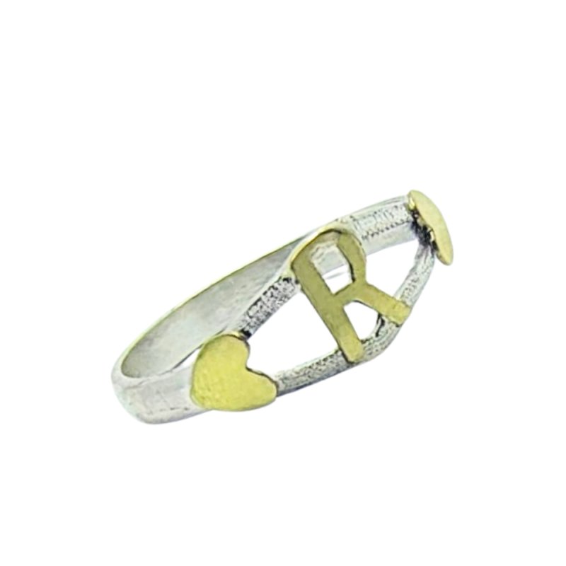 Anillo inicial con corazon plata y oro