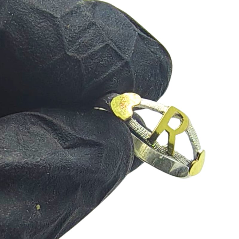 Anillo inicial con corazon plata y oro - Vista 2