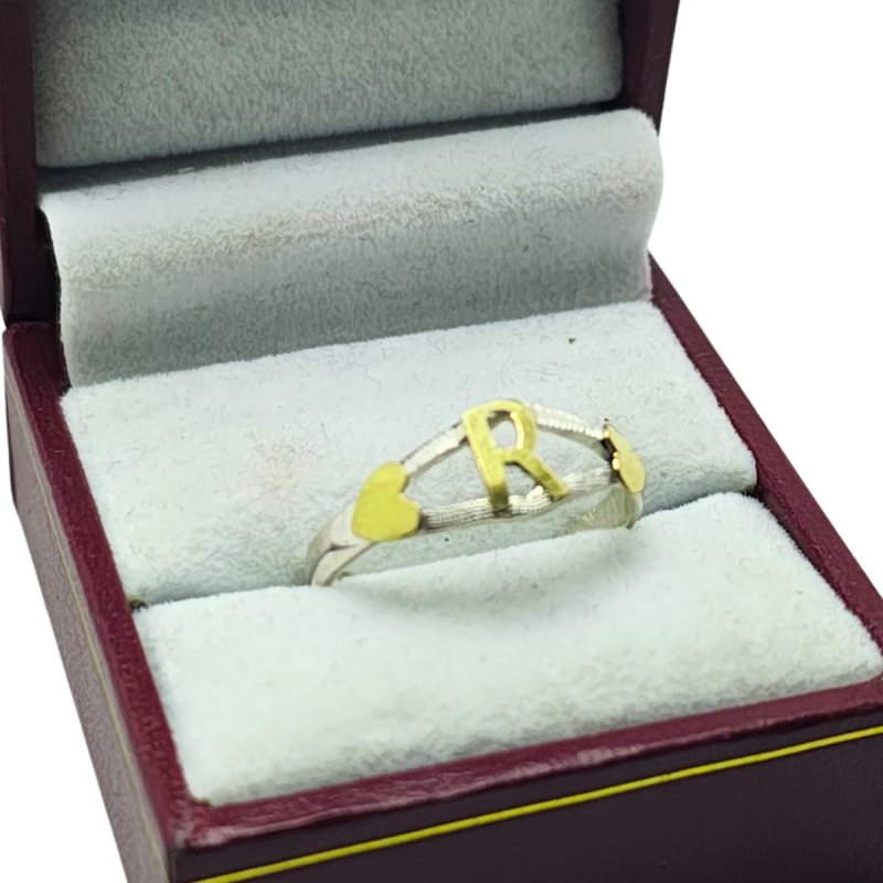 Anillo inicial con corazon plata y oro - Vista 3