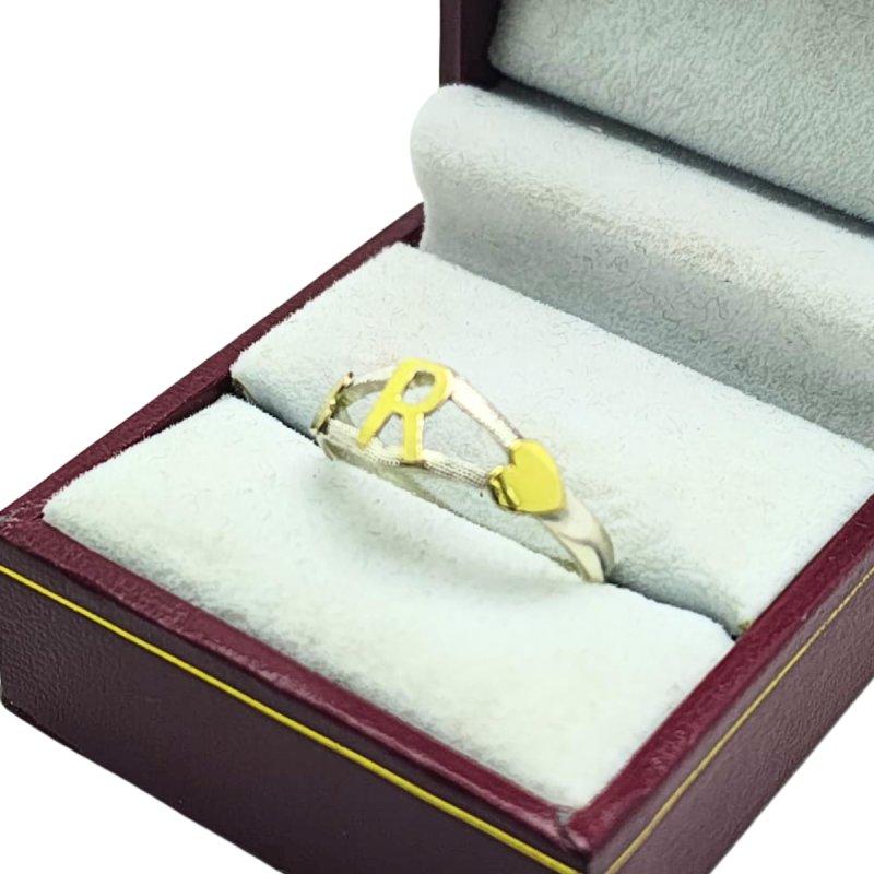 Anillo inicial con corazon plata y oro - Vista 4