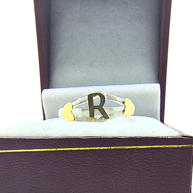 Anillo inicial con corazon plata y oro - Vista 5