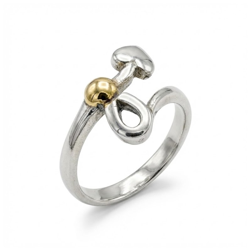 Anillo Plata 925 y Oro con Corazon Calado