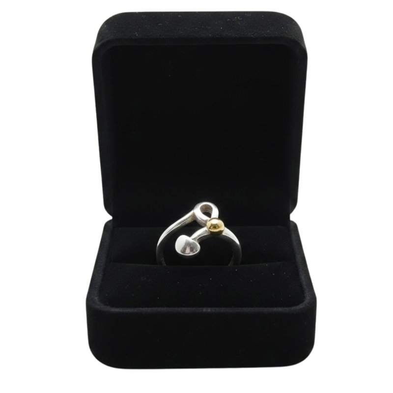 Anillo Plata 925 y Oro con Corazon Calado - Vista 4